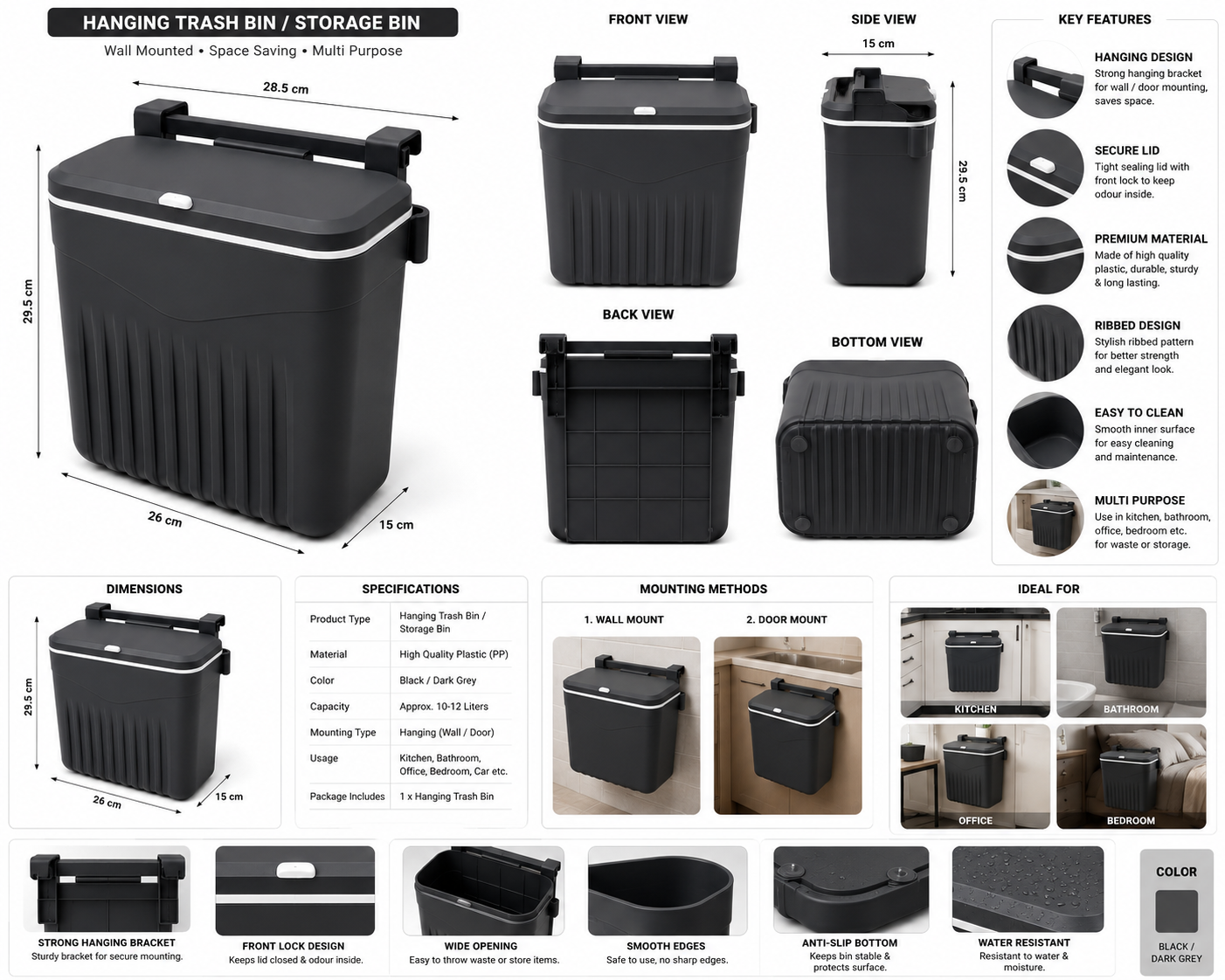 Wall Mounted Foldable Kitchen Dustbin