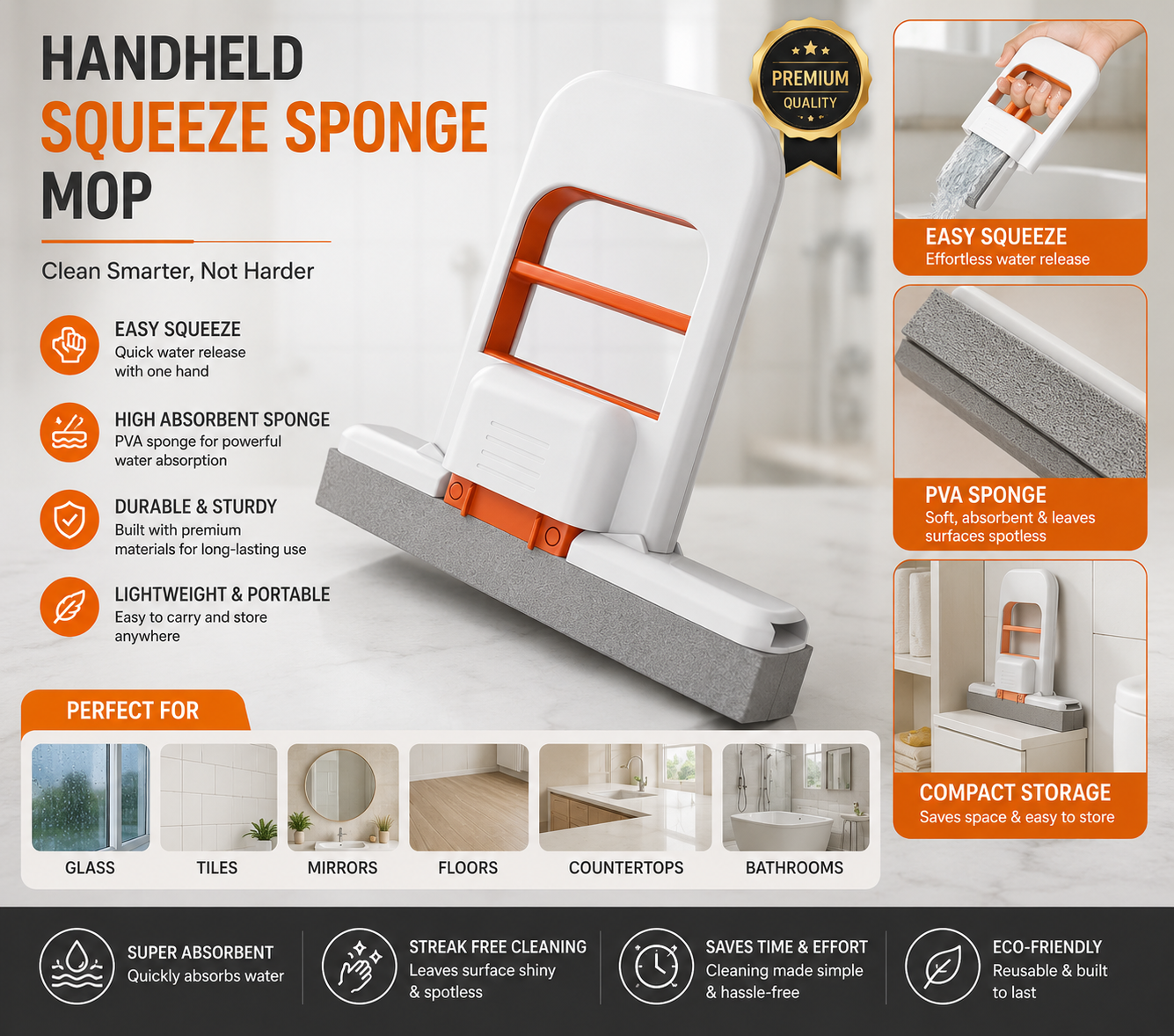 CleanFold Mini Pro Mop – Mess-Free Self-Squeeze Sponge | Foldable Desktop Cleaning Tool for Home, Office & Kitchen