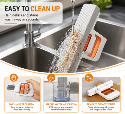 CleanFold Mini Pro Mop – Mess-Free Self-Squeeze Sponge | Foldable Desktop Cleaning Tool for Home, Office & Kitchen
