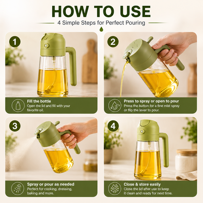 2-in-1 Glass Oil Sprayer & Dispenser Bottle For Cooking, BBQ & Air Fryer
