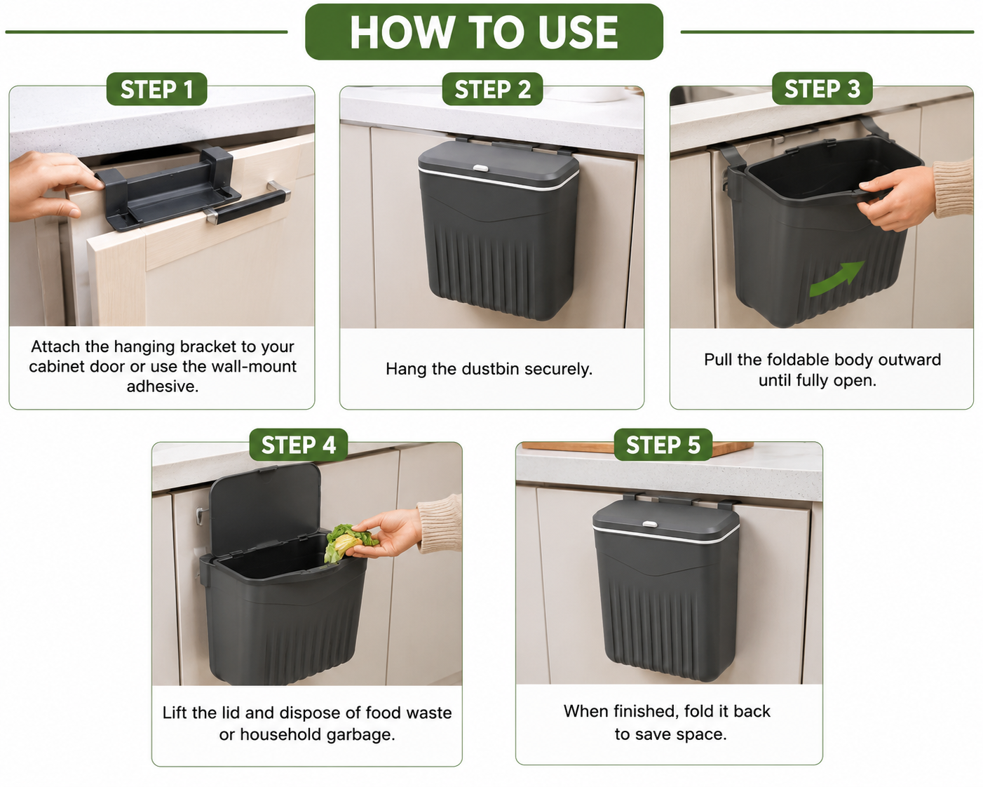 Wall Mounted Foldable Kitchen Dustbin